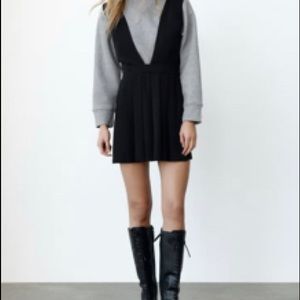 Zara Box pleat pinafore dress black
